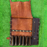 tool bag, knife rolls, leather tool bag, chef knife roll, brown tool bag, grade knife roll, leather knife chefs roll bag