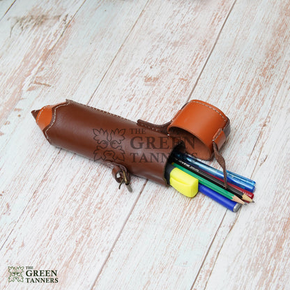 case, pencil holder, leather case, leather pencil holder, brown holder, brown pencil holder, Leather Pencil Case