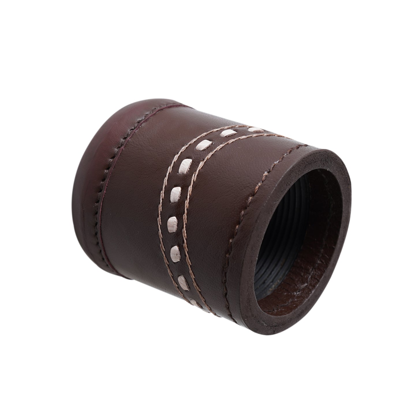 cup, dice cup. leather dice cup, black cup, blrown dice cup, brown leather dice cup, leather backgammon dice cup