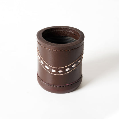 cup, dice cup. leather dice cup, black cup, blrown dice cup, brown leather dice cup, leather backgammon dice cup