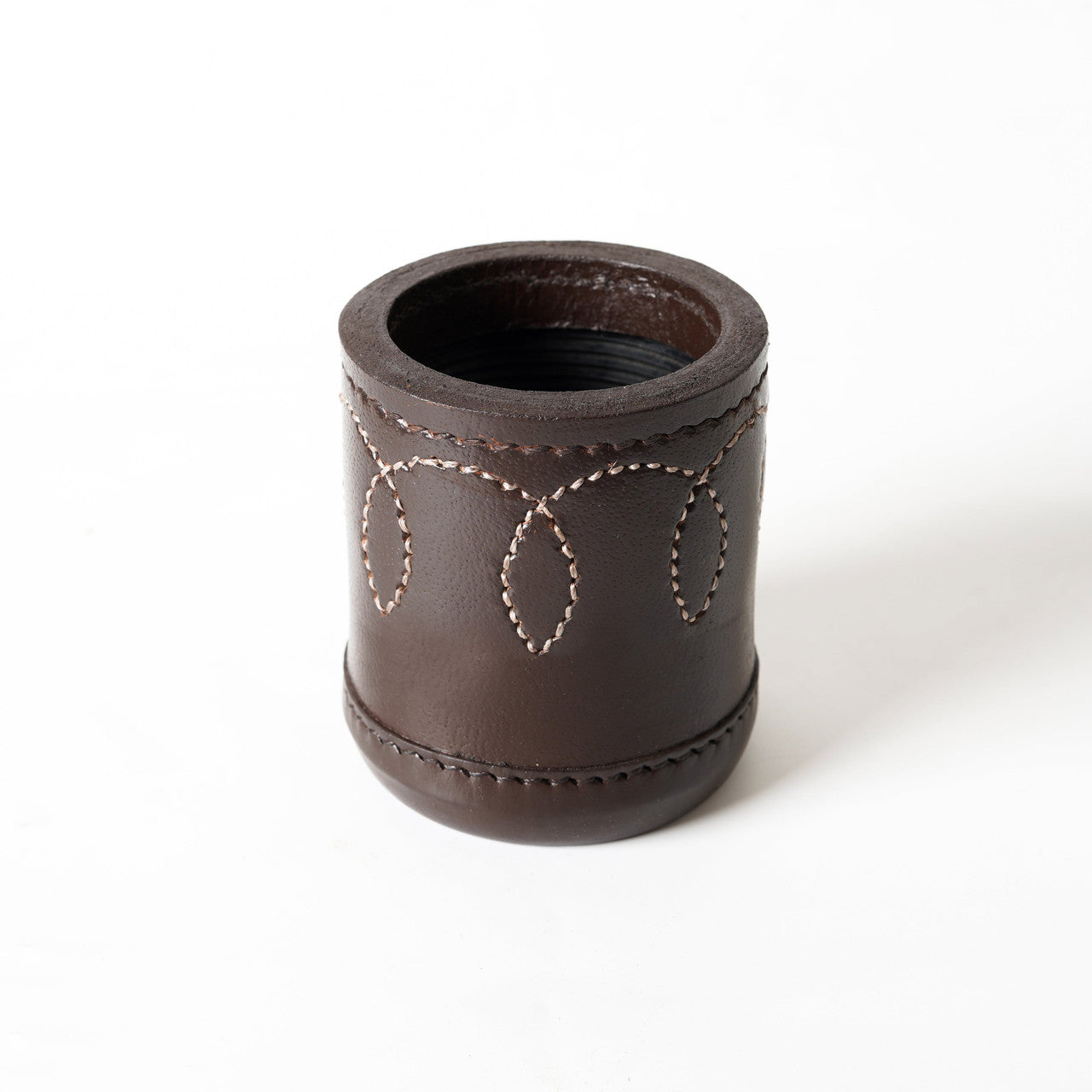 dice cup, cup, black dice cup, leather dice cup, leather black dice cup, brown leather dice cup, leather yahtzee dice cup