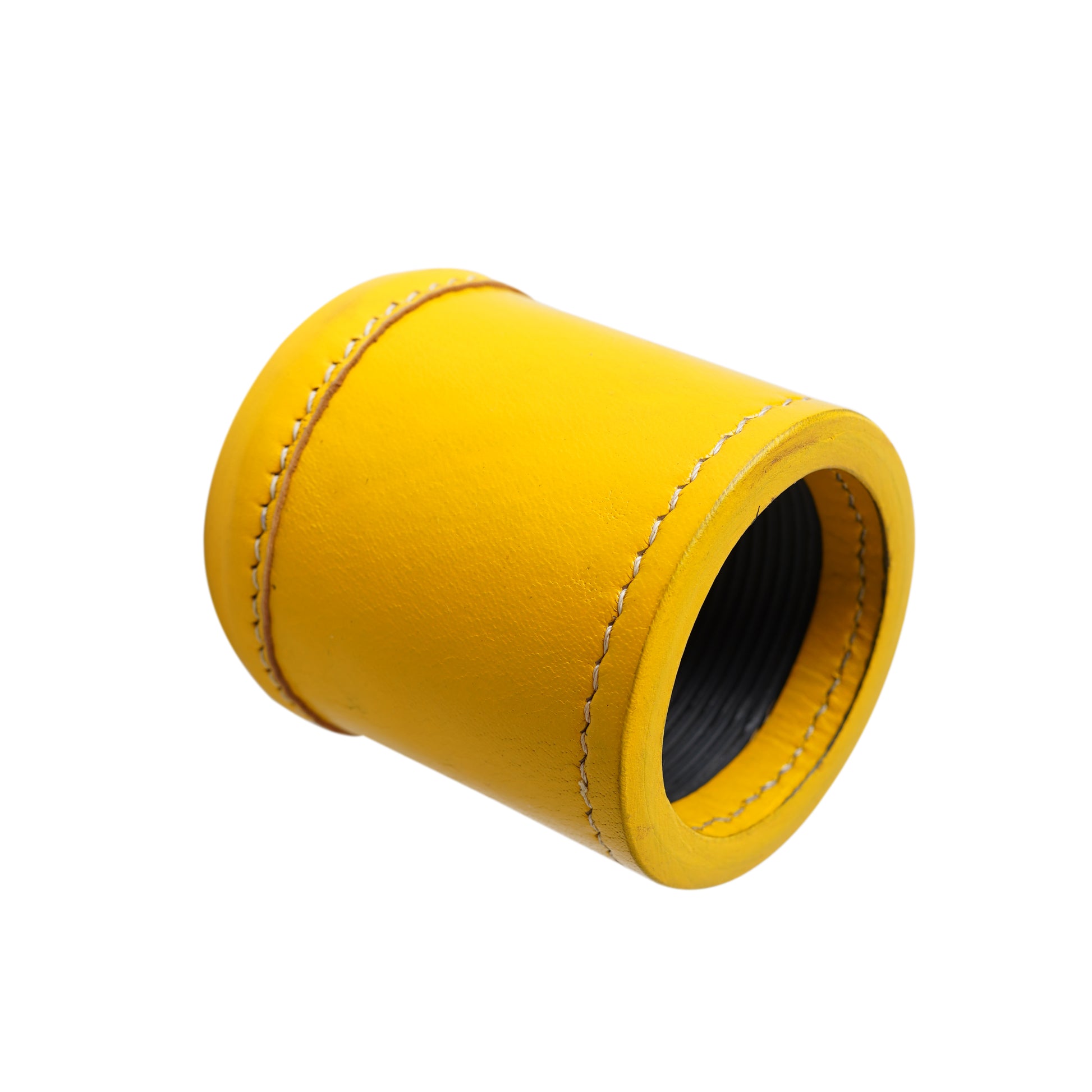 dice cup, leather dice cup, yellow dice cup, yellow leather dice cup, leather antique dice cup