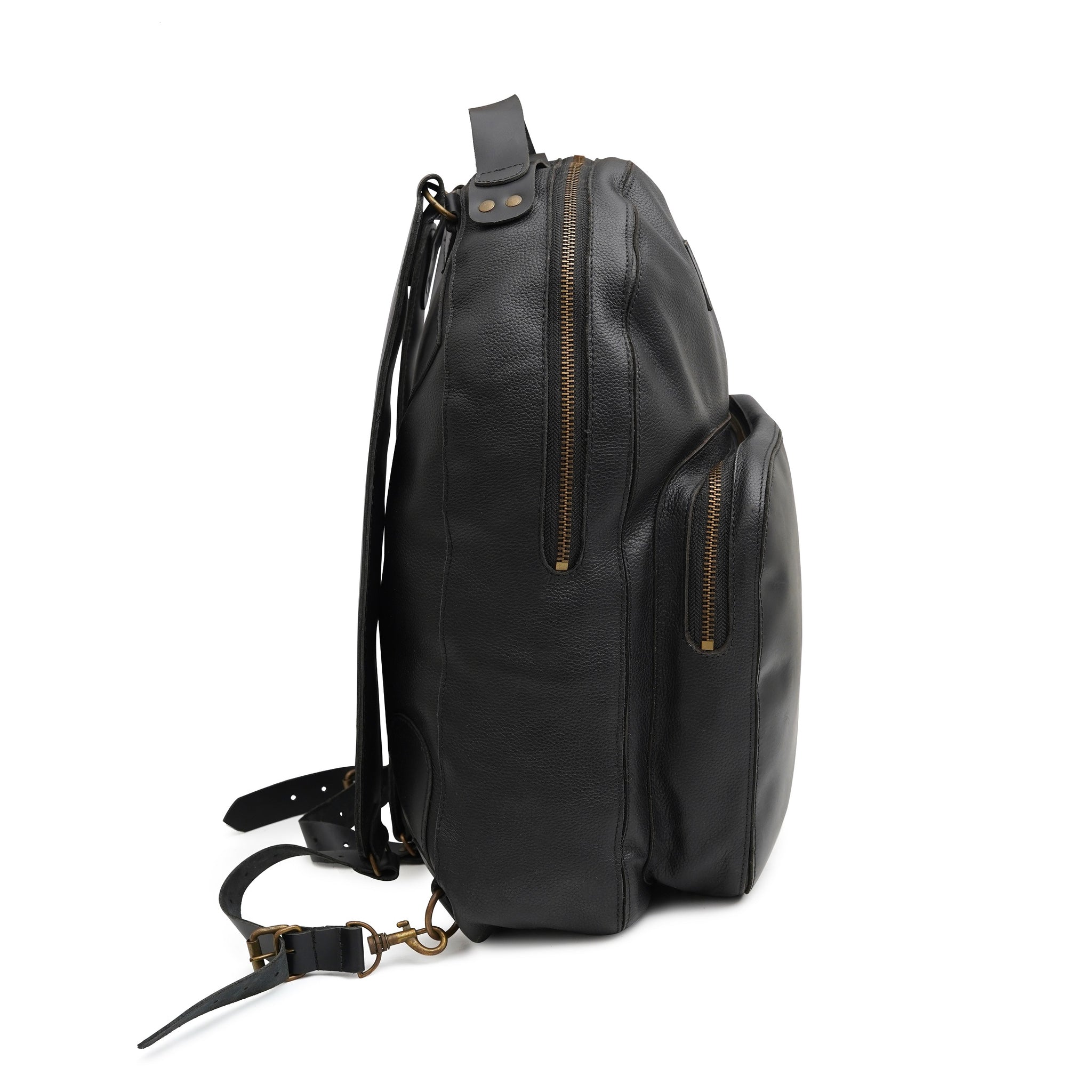 black leather laptop backpack