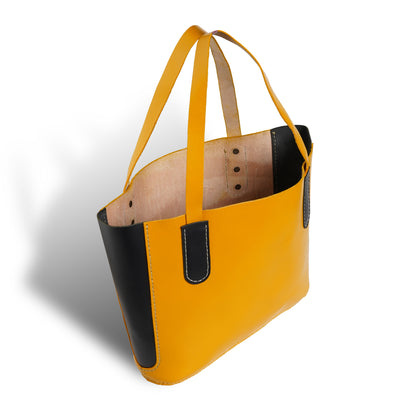 yellow leather tote bag