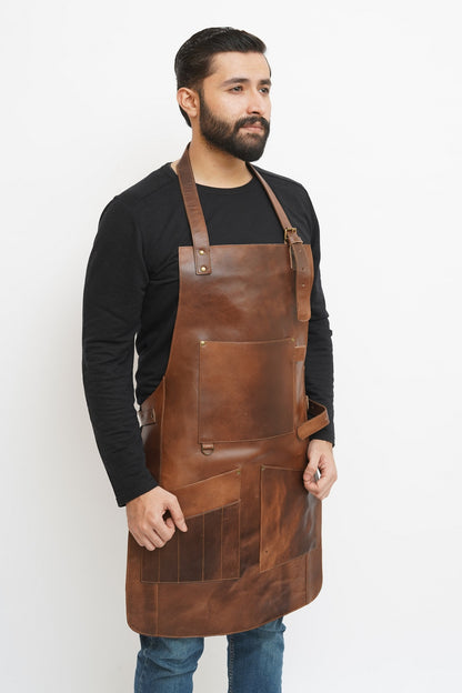 brown leather apron woodworking, woodworkers leather apron​, best leather woodworking apron​, best apron for woodworking​, best woodworking apron, shop aprons for woodworkers