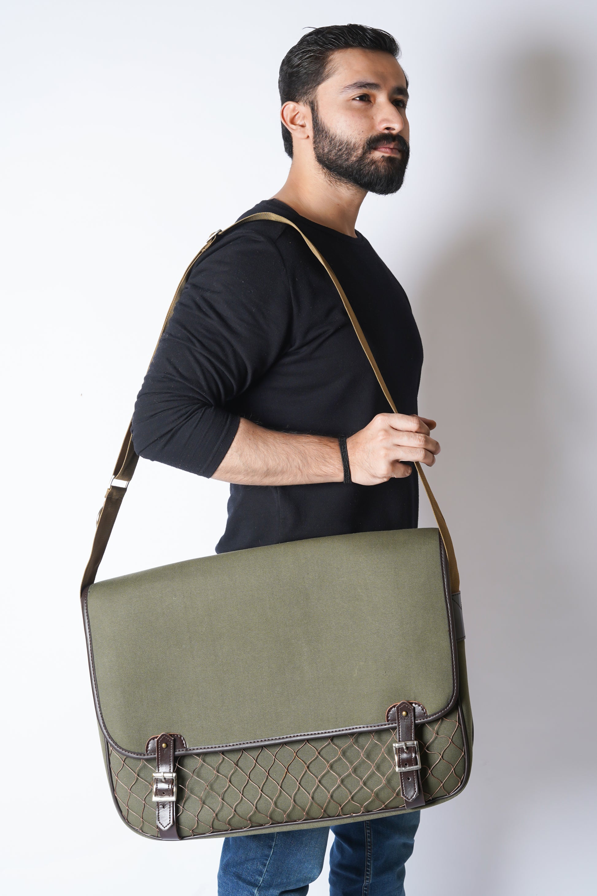 leather bag, leather canvas bag, canvas satchel bag, bag with game pocket, satchel bag, leather satchel bag