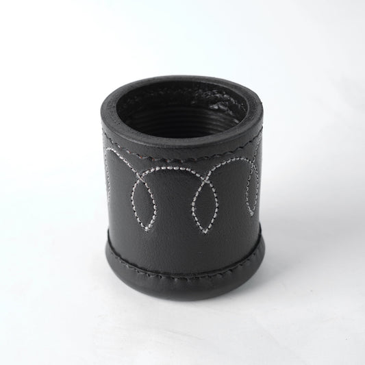 dice cup, cup, black dice cup, leather dice cup, leather black dice cup, leather yahtzee dice cup