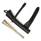 hunting horn, fox hunting horn, fox horn, black leather case, leather case, copper fox hunting horn