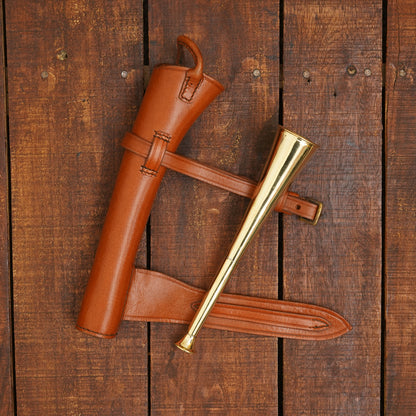 fox hunting horn, copper fox hunting horn, fox horn, brass hunting horn, hunting horn, leather case