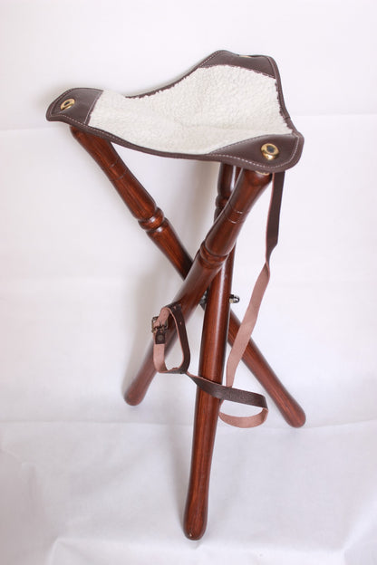 leather camping stool, leather stool, shooting stick, hunting stick, leather shooting stick, tripod camp stool