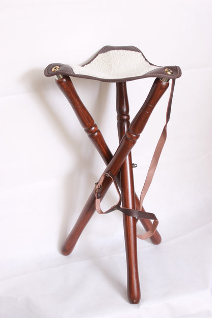 leather camping stool, leather stool, shooting stick, hunting stick, leather shooting stick, tripod camp stool