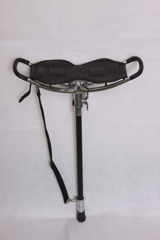 Leather Shooting Stool, seat stick, shooting stool, black leather stick, ferrule seat stick