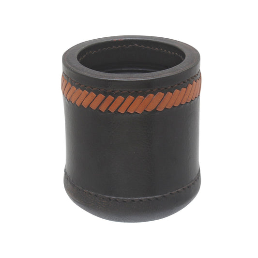 dice cup, cup, black dice cup, orange dice cup, leather dice cup, leather black dice cup, leather orange dice cup, black & orange leather dice cup, liar's leather dice cup