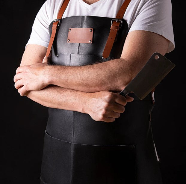 leather butcher apron,  black learher butchers apron​, black leather butcher apron​, mens butcher apron​