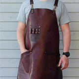 leather apron, leather work apron, professional leather apron, leather apron with tool holder, burgundy leather apron, leather apron straps